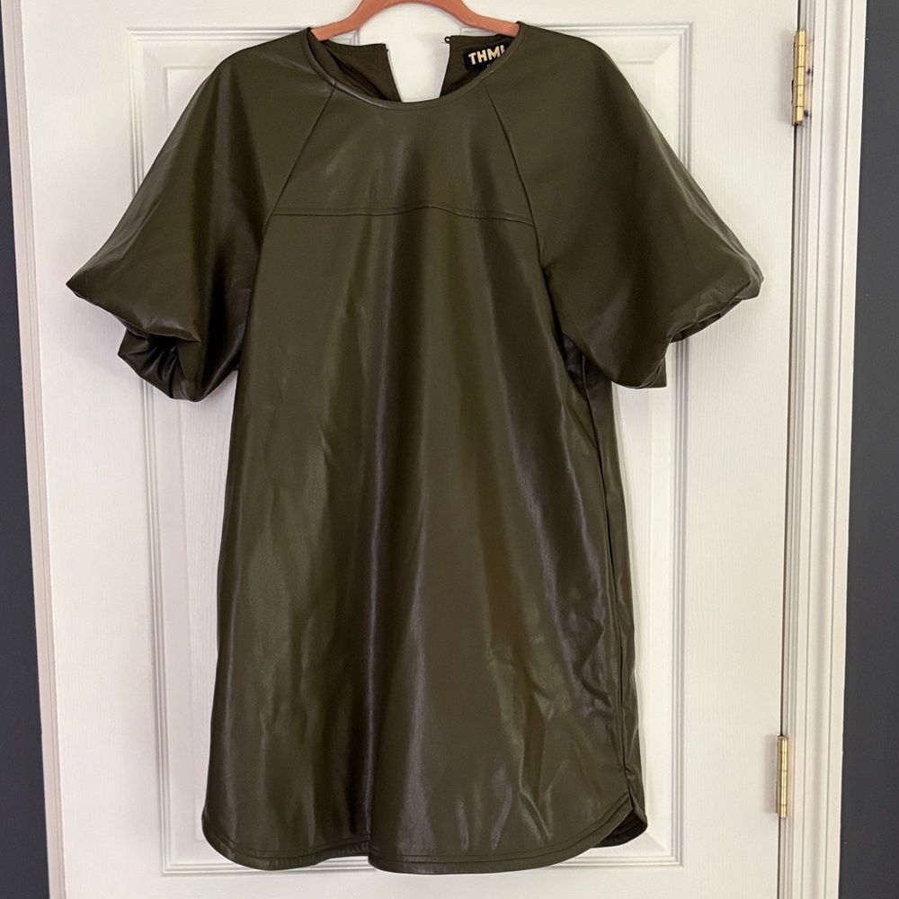 THML Olive Faux Leather Top